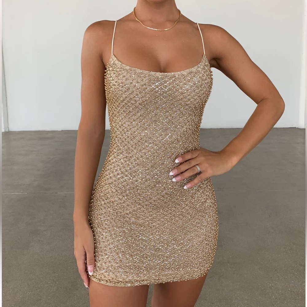Oh Polly DROP A GLINT Embellished Mini Dress in Silver